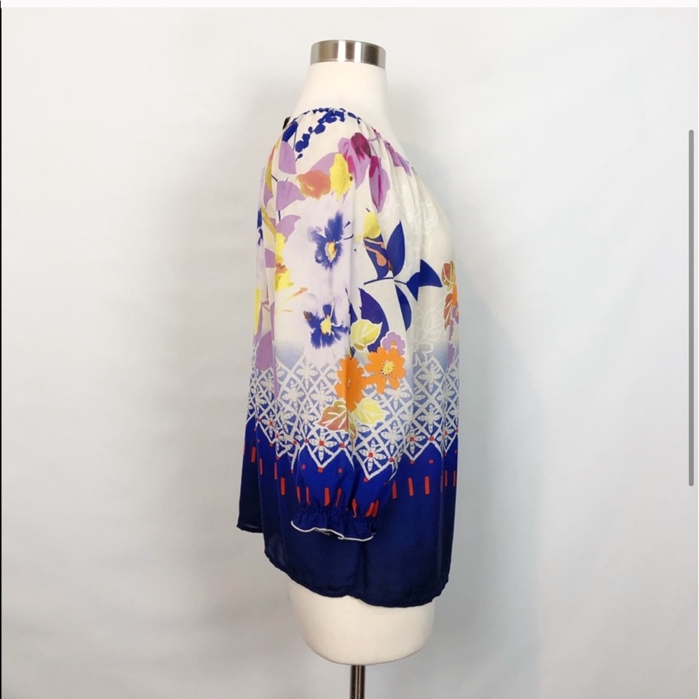Fei Anthropologie Floral Foliage Off Shoulder Silk Top - Picture 9 of 13
